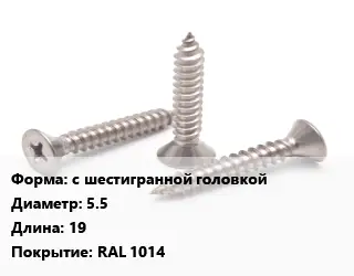 Саморез с шестигранной головкой D=5.5 L=19 RAL 1014